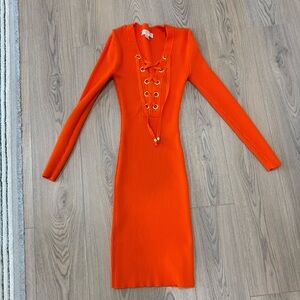 Michael Kors Orange Lace-Up Ribbed Dress